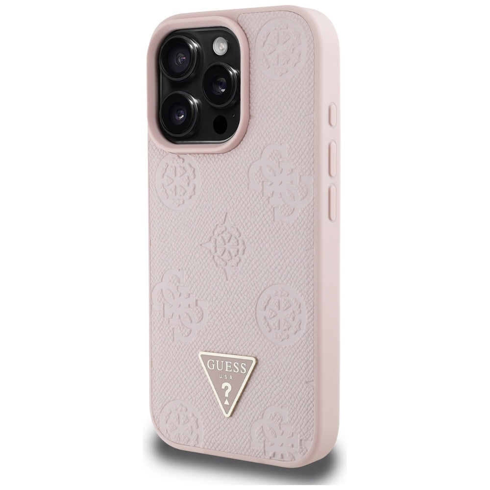 Capa MagSafe para Apple iPhone 16 Pro, Guess, Peony Grained Hot Stamp Triangle, Rosa