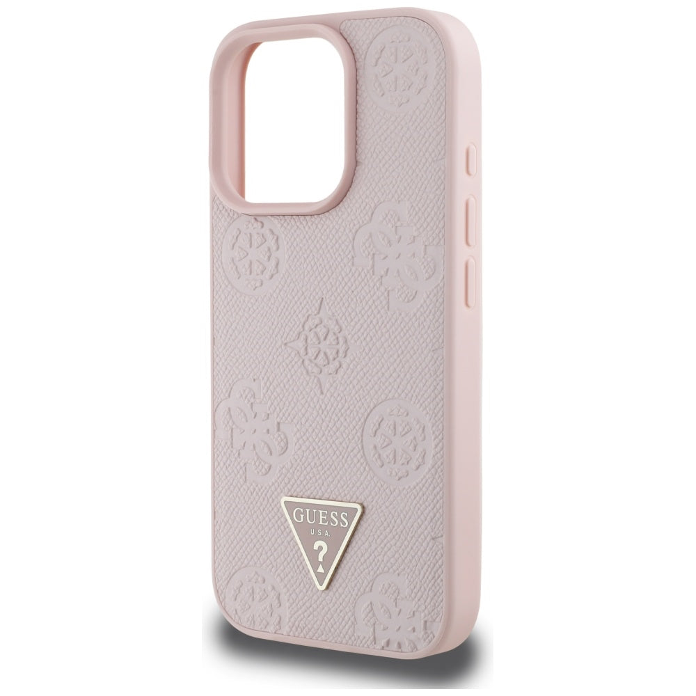 Capa MagSafe para Apple iPhone 16 Pro, Guess, Peony Grained Hot Stamp Triangle, Rosa
