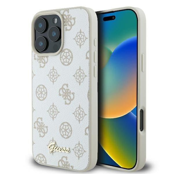 Capa MagSafe para Apple iPhone 16 Pro, Guess, Peony Script, Branca