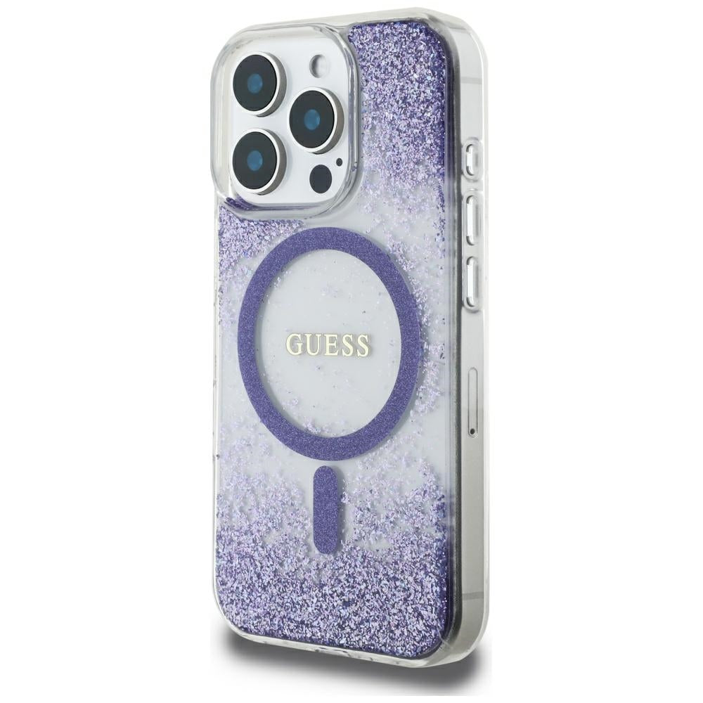 Capa MagSafe para Apple iPhone 16 Pro, Guess, Resin Bottom Glitter, Roxo
