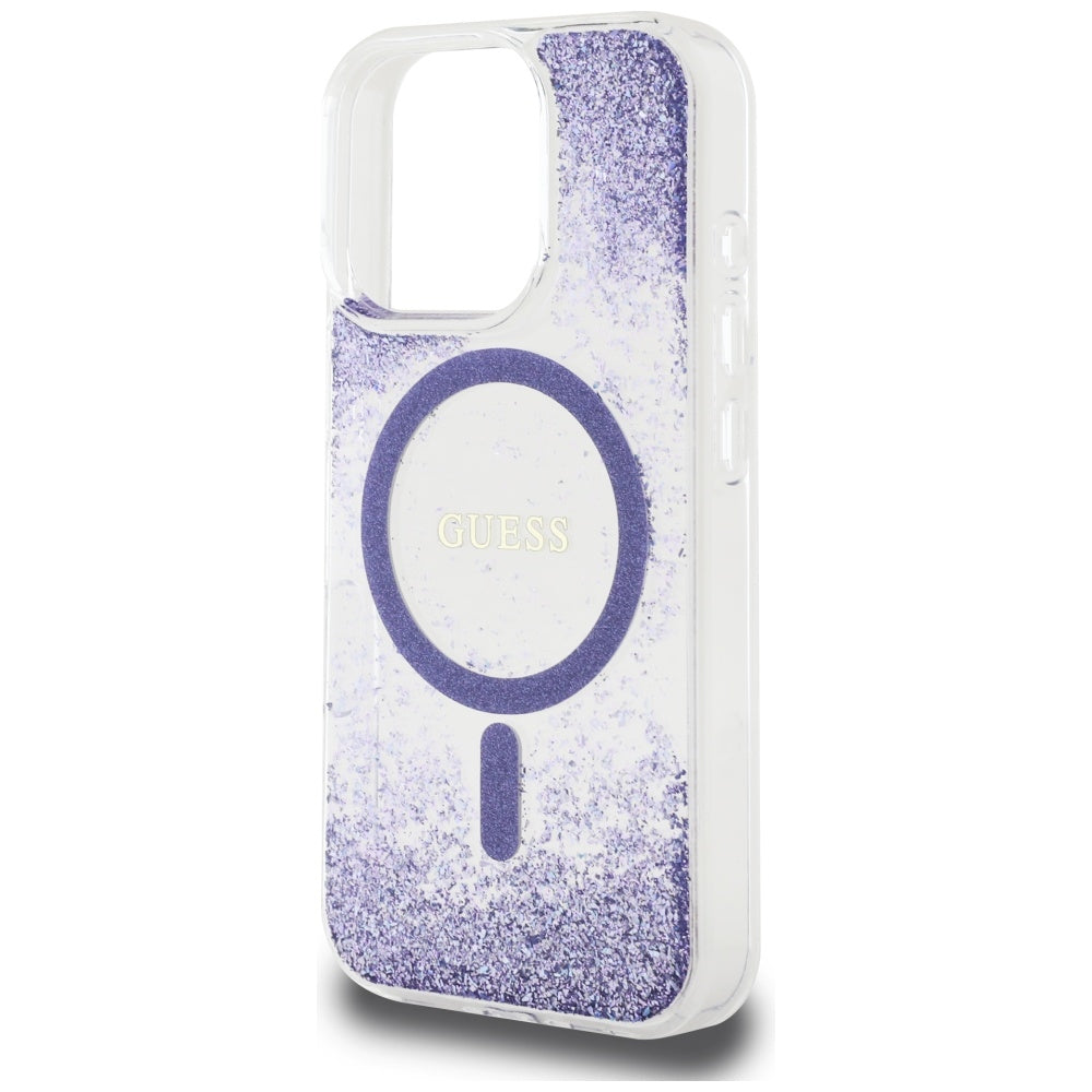 Capa MagSafe para Apple iPhone 16 Pro, Guess, Resin Bottom Glitter, Roxo