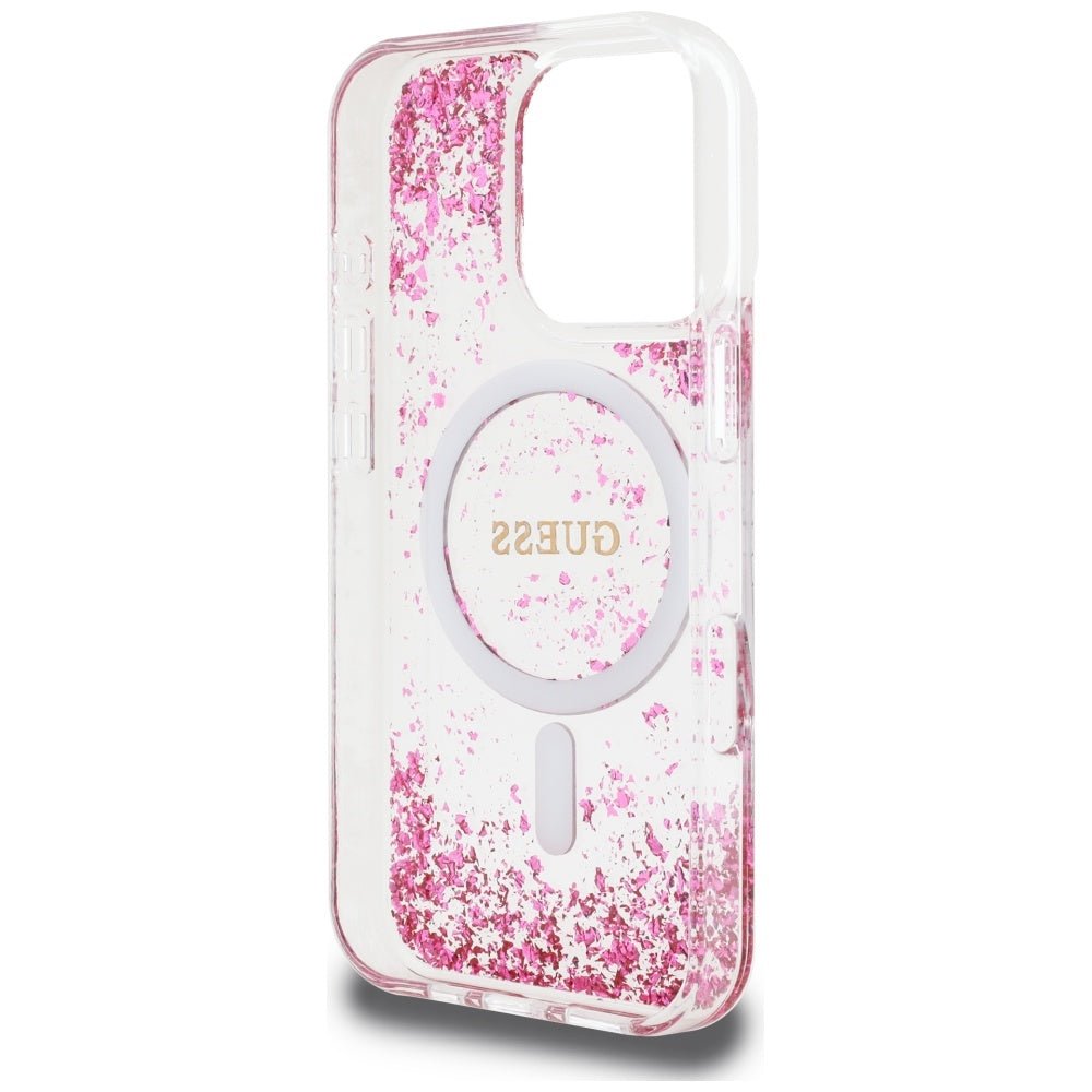 Capa MagSafe para Apple iPhone 16 Pro, Guess, Resin Bottom Glitter, Rosa