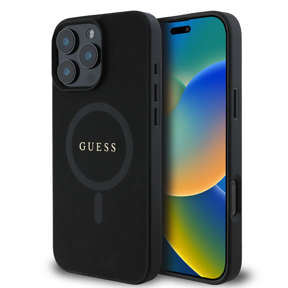 Capa MagSafe para Apple iPhone 16 Pro, Guess, Saffiano Classic Logo, Preta
