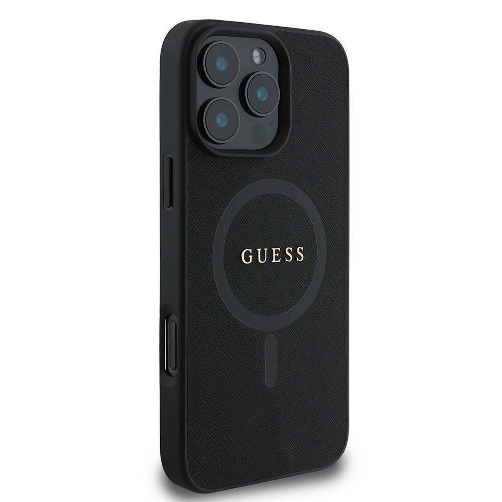 Capa MagSafe para Apple iPhone 16 Pro, Guess, Saffiano Classic Logo, Preta