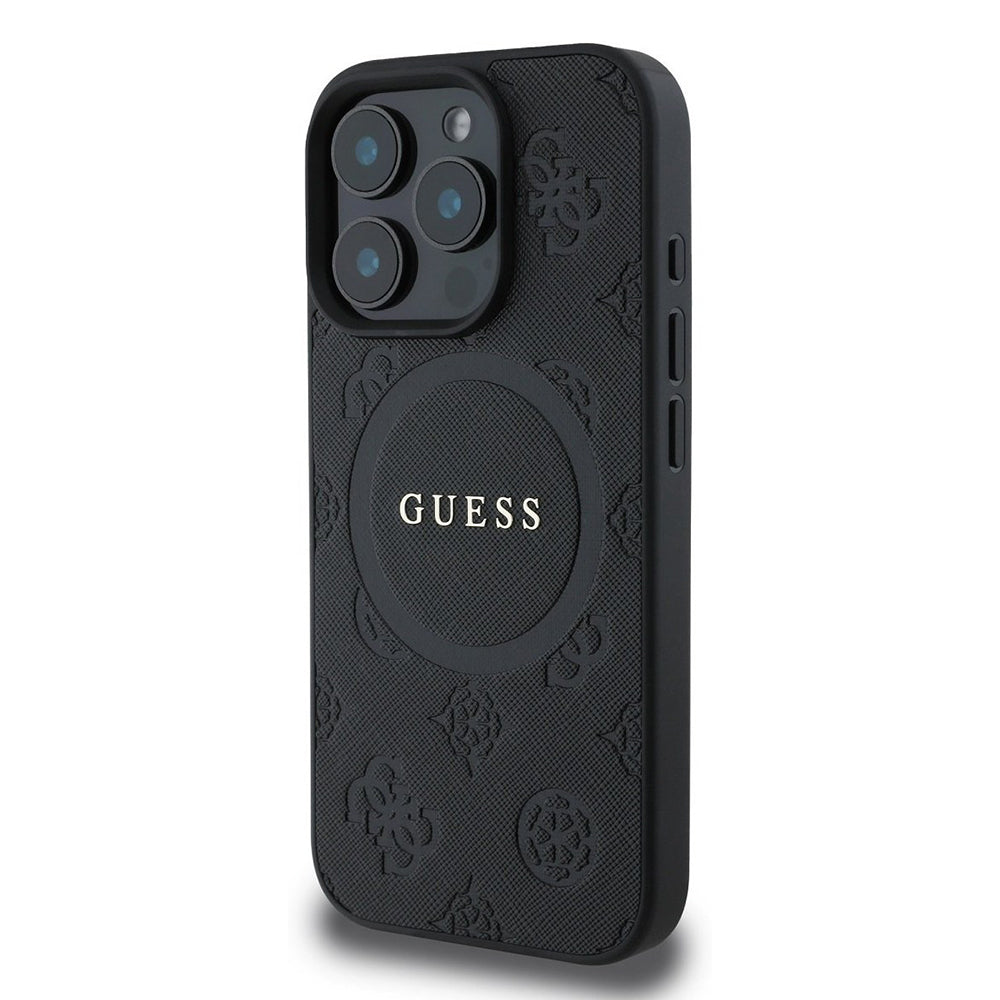 Capa MagSafe para Apple iPhone 16 Pro, Guess, Saffiano Peony Classic Logo, Preta