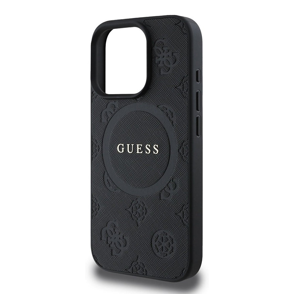 Capa MagSafe para Apple iPhone 16 Pro, Guess, Saffiano Peony Classic Logo, Preta