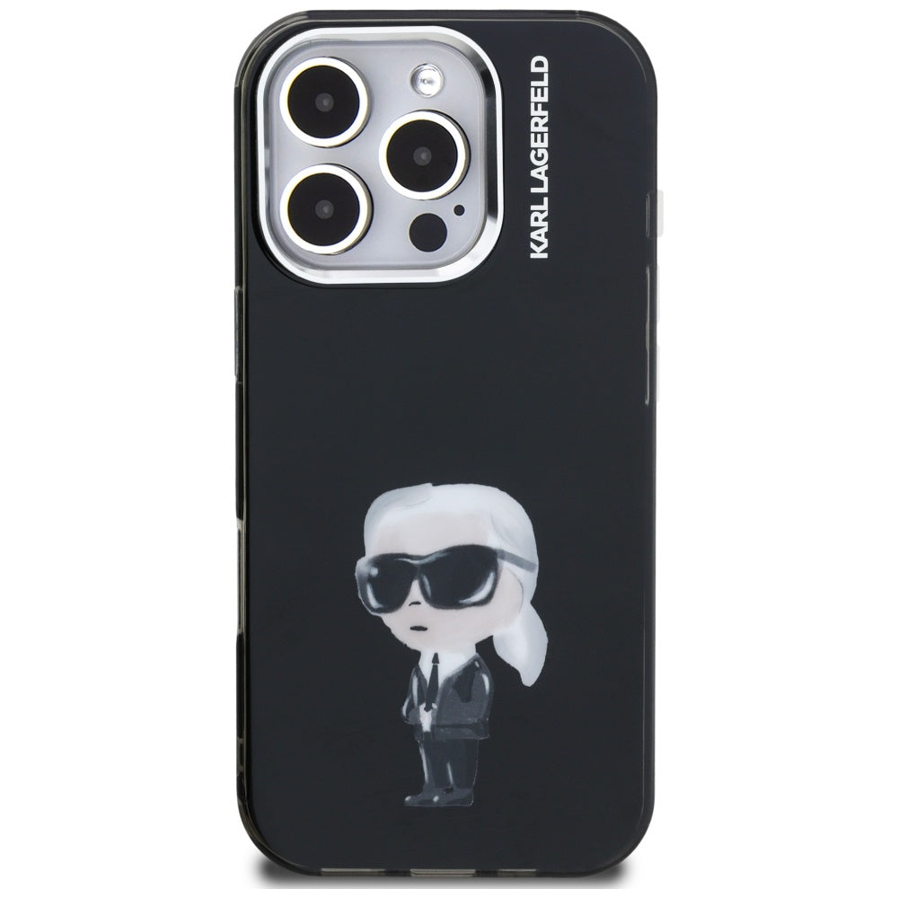 Capa MagSafe para Apple iPhone 16 Pro, Karl Lagerfeld, IML Aquarelle Logo Karl, Preta