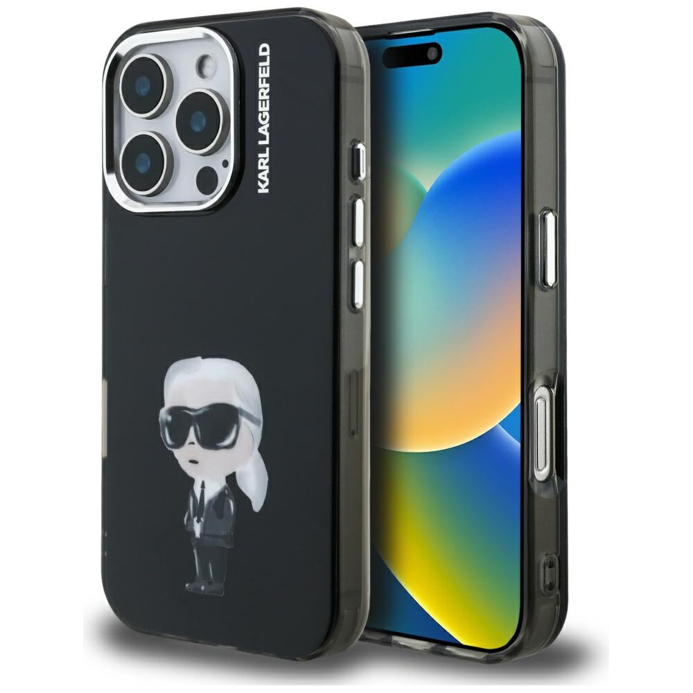 Capa MagSafe para Apple iPhone 16 Pro, Karl Lagerfeld, IML Aquarelle Logo Karl, Preta