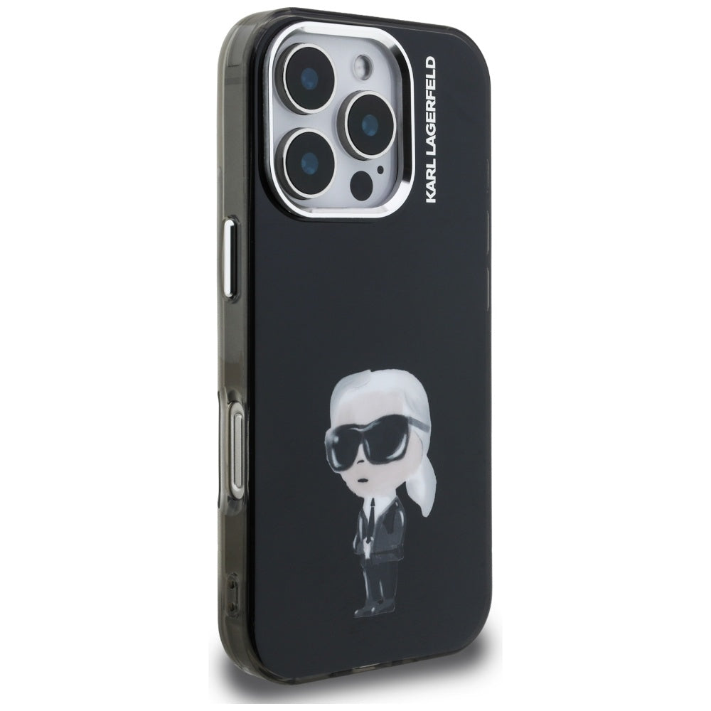 Capa MagSafe para Apple iPhone 16 Pro, Karl Lagerfeld, IML Aquarelle Logo Karl, Preta