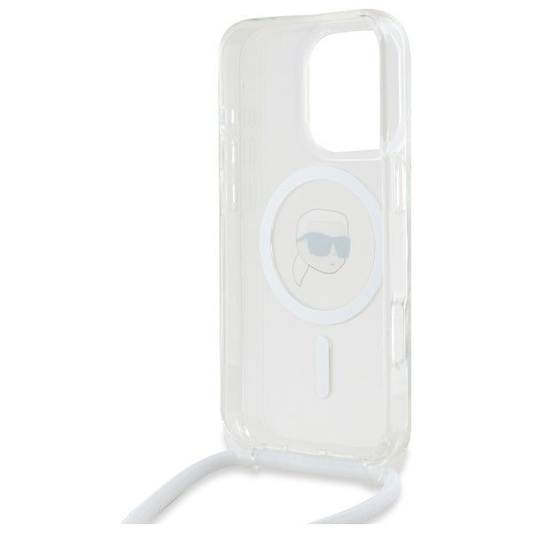 Capa MagSafe para Apple iPhone 16 Pro, Karl Lagerfeld, IML Crossbody Karl's Head, Transparente
