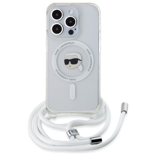 Capa MagSafe para Apple iPhone 16 Pro, Karl Lagerfeld, IML Crossbody Karl's Head, Transparente