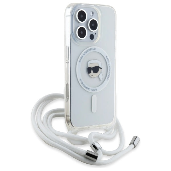Capa MagSafe para Apple iPhone 16 Pro, Karl Lagerfeld, IML Crossbody Karl's Head, Transparente