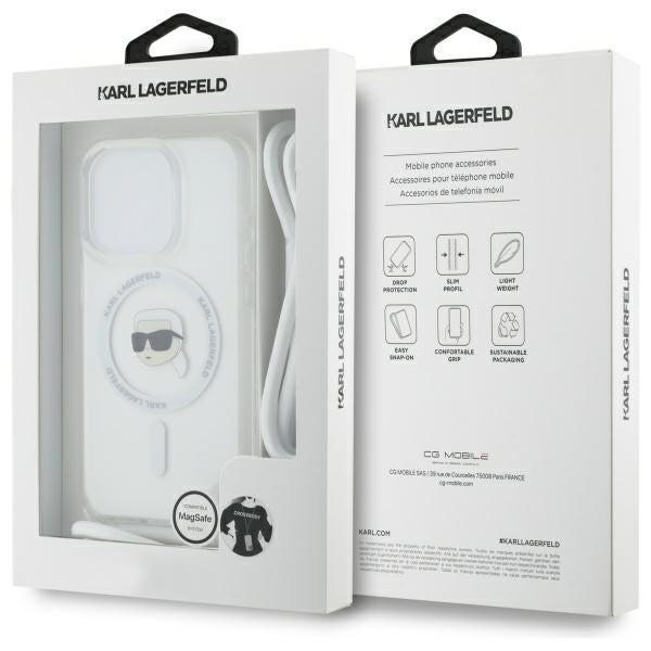 Capa MagSafe para Apple iPhone 16 Pro, Karl Lagerfeld, IML Crossbody Karl's Head, Transparente