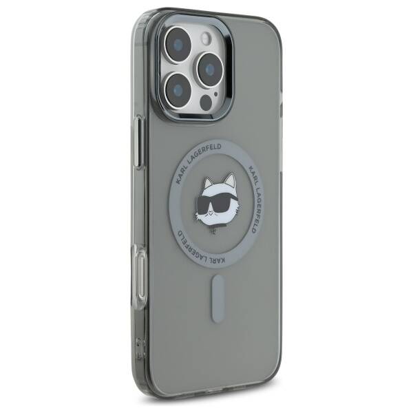 MagSafe Case for Apple iPhone 16 Pro, Karl Lagerfeld, IML Metal Choupette's Head, Black