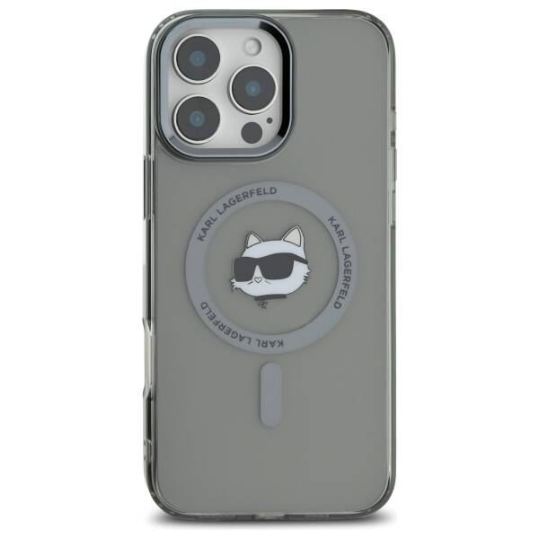 MagSafe Case for Apple iPhone 16 Pro, Karl Lagerfeld, IML Metal Choupette's Head, Black