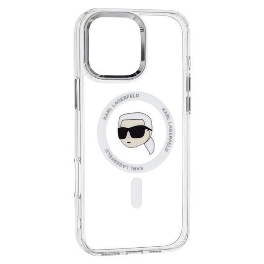Capa MagSafe para Apple iPhone 16 Pro, Karl Lagerfeld, IML Metal Karl's Head, Branca