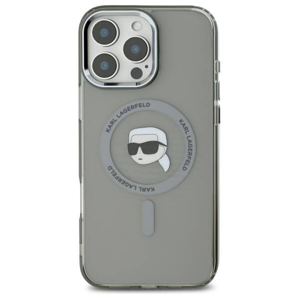Capa MagSafe para Apple iPhone 16 Pro, Karl Lagerfeld, IML Metal Karl's Head, Preta