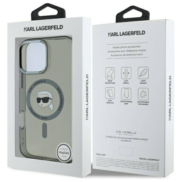 Capa MagSafe para Apple iPhone 16 Pro, Karl Lagerfeld, IML Metal Karl's Head, Preta