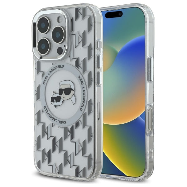 Capa MagSafe para Apple iPhone 16 Pro, Karl Lagerfeld, IML Monograma Karl & Choupette's Heads, Transparente