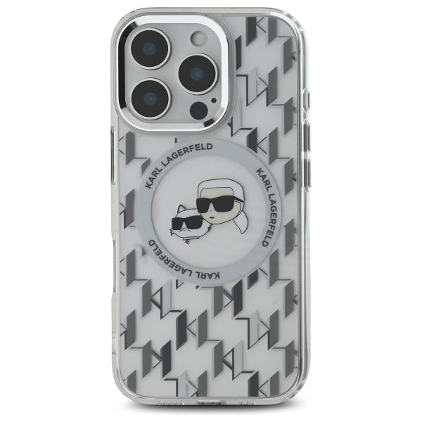 Capa MagSafe para Apple iPhone 16 Pro, Karl Lagerfeld, IML Monograma Karl & Choupette's Heads, Transparente