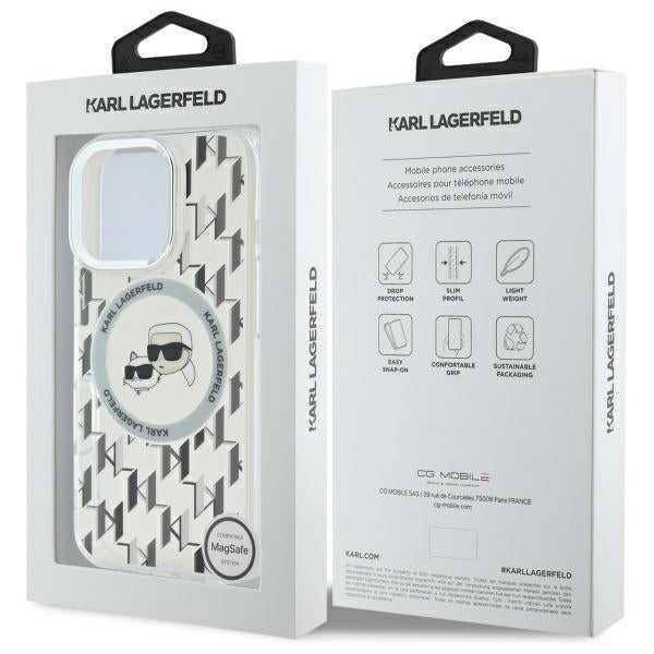 Capa MagSafe para Apple iPhone 16 Pro, Karl Lagerfeld, IML Monograma Karl & Choupette's Heads, Transparente