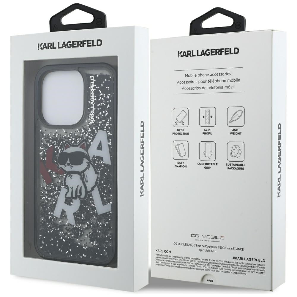 Capa MagSafe para Apple iPhone 16 Pro, Karl Lagerfeld, Liquid Glitter Choupette Logo, Preta