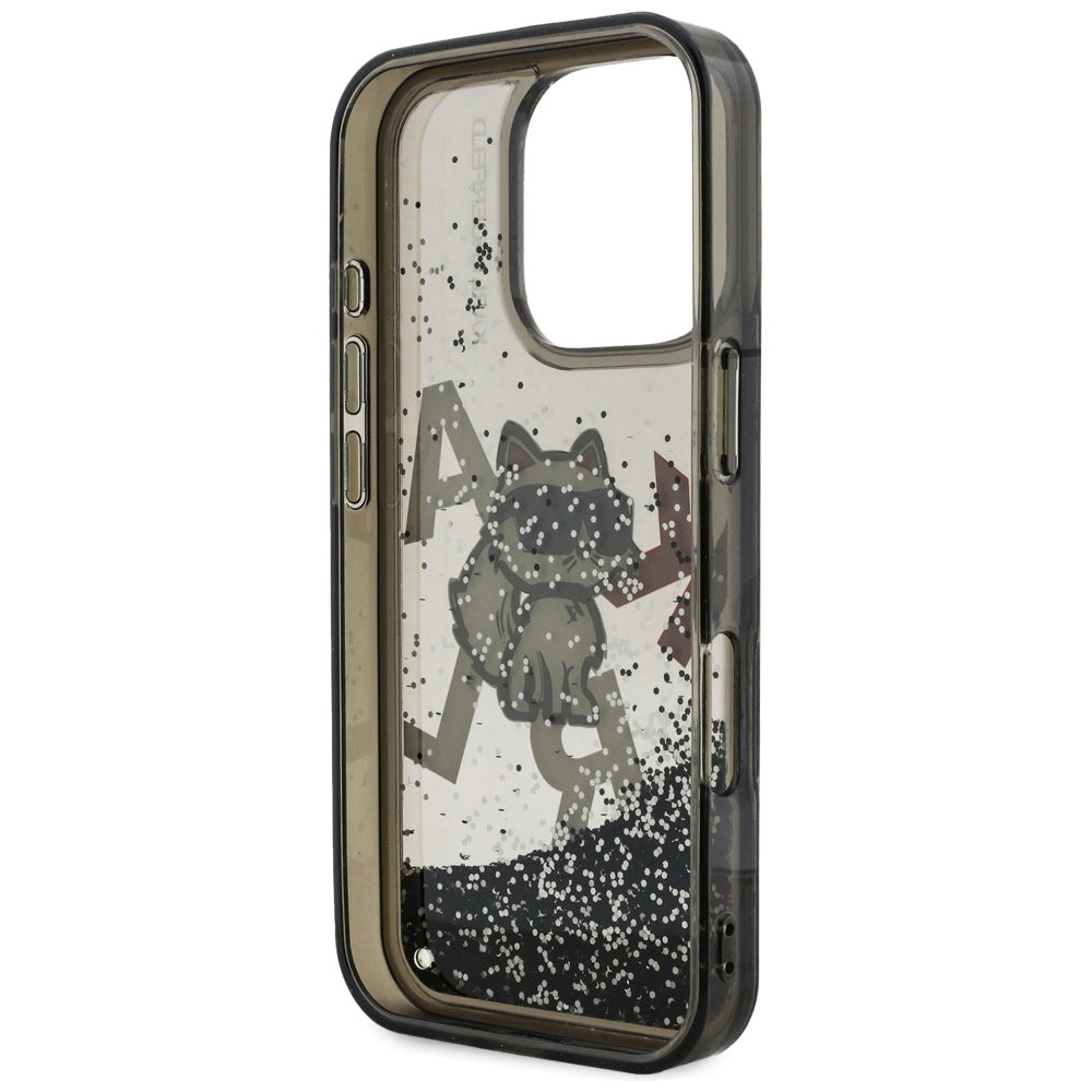 Capa MagSafe para Apple iPhone 16 Pro, Karl Lagerfeld, Liquid Glitter Choupette Logo, Preta