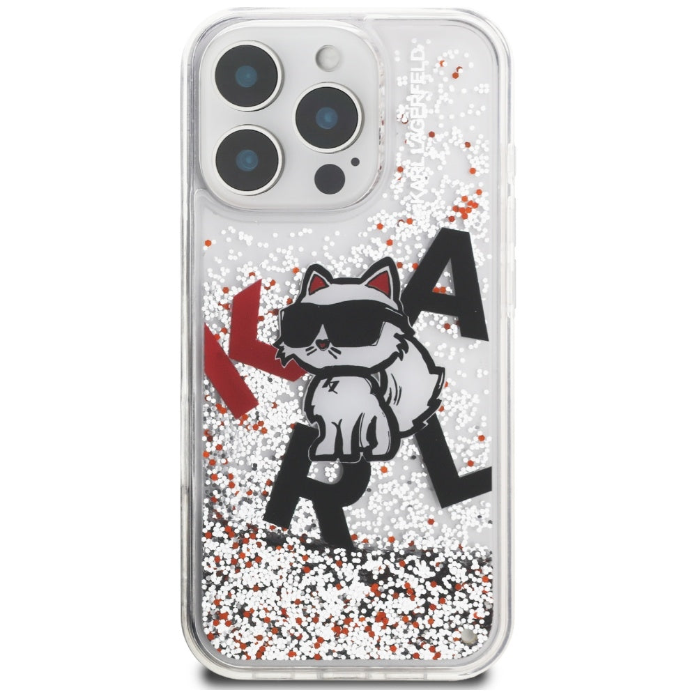 Capa MagSafe para Apple iPhone 16 Pro, Karl Lagerfeld, Liquid Glitter Choupette Logo, Transparente