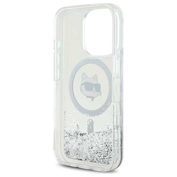 Capa MagSafe para Apple iPhone 16 Pro, Karl Lagerfeld, Liquid Glitter Choupette's Head, Transparente