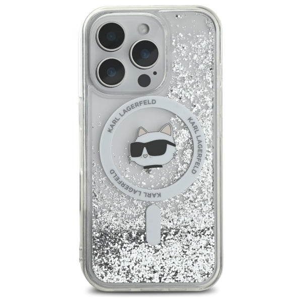 Capa MagSafe para Apple iPhone 16 Pro, Karl Lagerfeld, Liquid Glitter Choupette's Head, Transparente
