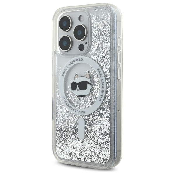 Capa MagSafe para Apple iPhone 16 Pro, Karl Lagerfeld, Liquid Glitter Choupette's Head, Transparente