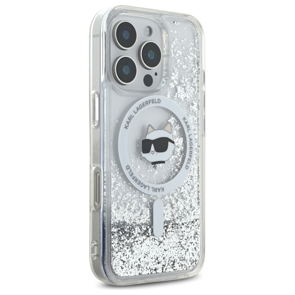Capa MagSafe para Apple iPhone 16 Pro, Karl Lagerfeld, Liquid Glitter Choupette's Head, Transparente