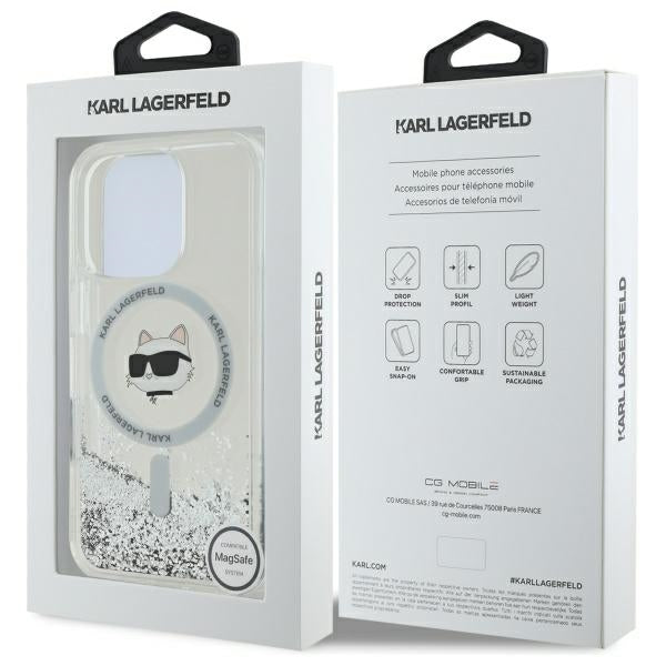 Capa MagSafe para Apple iPhone 16 Pro, Karl Lagerfeld, Liquid Glitter Choupette's Head, Transparente