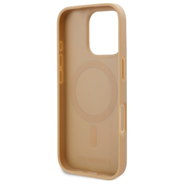 Capa MagSafe para Apple iPhone 16 Pro, Karl Lagerfeld, Monograma Metal Logo, Bege
