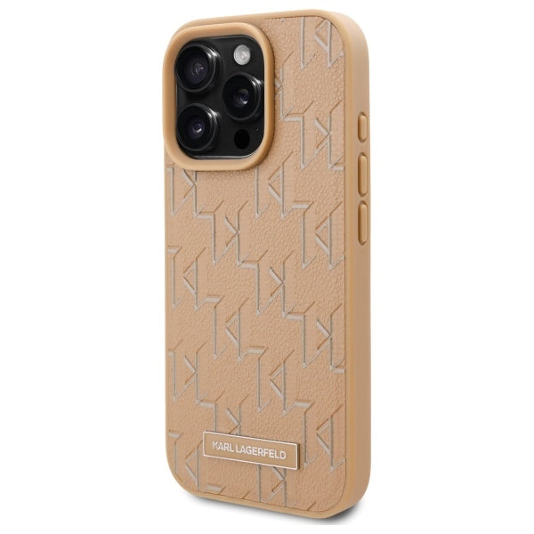 Capa MagSafe para Apple iPhone 16 Pro, Karl Lagerfeld, Monograma Metal Logo, Bege