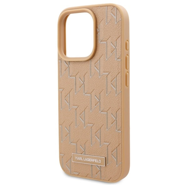 Capa MagSafe para Apple iPhone 16 Pro, Karl Lagerfeld, Monograma Metal Logo, Bege