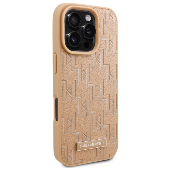 Capa MagSafe para Apple iPhone 16 Pro, Karl Lagerfeld, Monograma Metal Logo, Bege