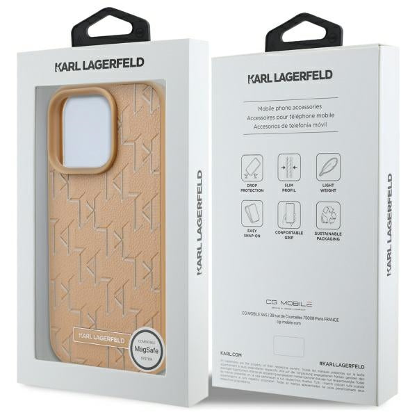 Capa MagSafe para Apple iPhone 16 Pro, Karl Lagerfeld, Monograma Metal Logo, Bege