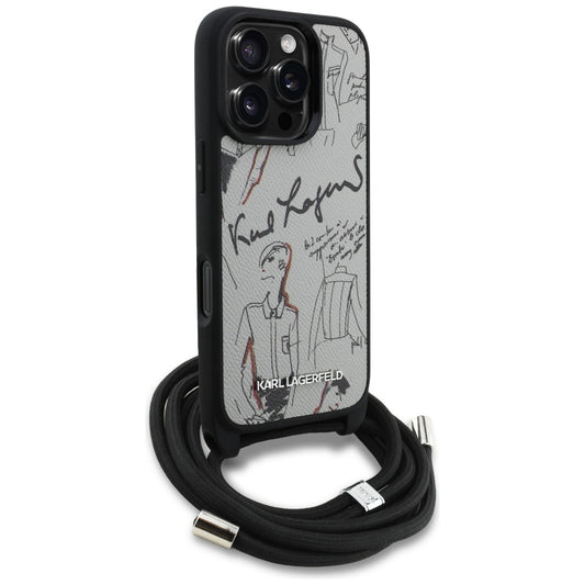 Capa MagSafe para Apple iPhone 16 Pro, Karl Lagerfeld, Saffiano Crossbody, Cinza