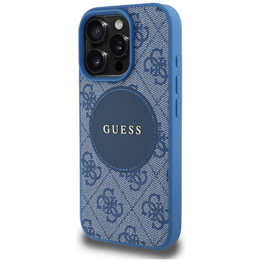 MagSafe Case for Apple iPhone 16 Pro Max, Guess, 4G Circle Classic Logo, Blue