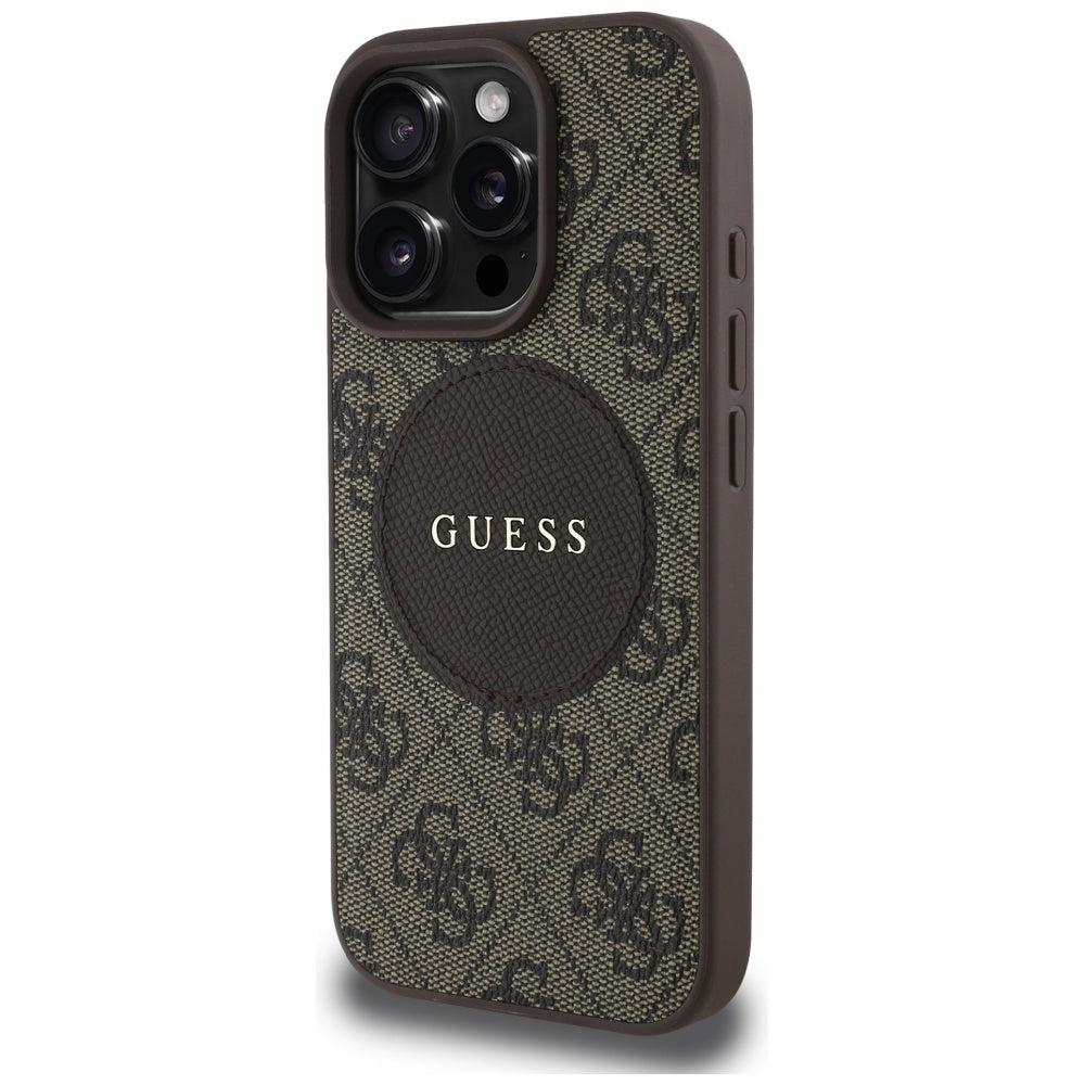 Capa MagSafe para Apple iPhone 16 Pro Max, Guess, 4G Circle Classic Logo, Castanho