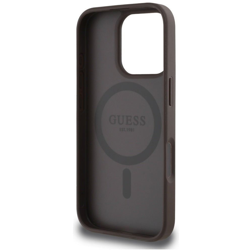 Capa MagSafe para Apple iPhone 16 Pro Max, Guess, 4G Circle Classic Logo, Castanho