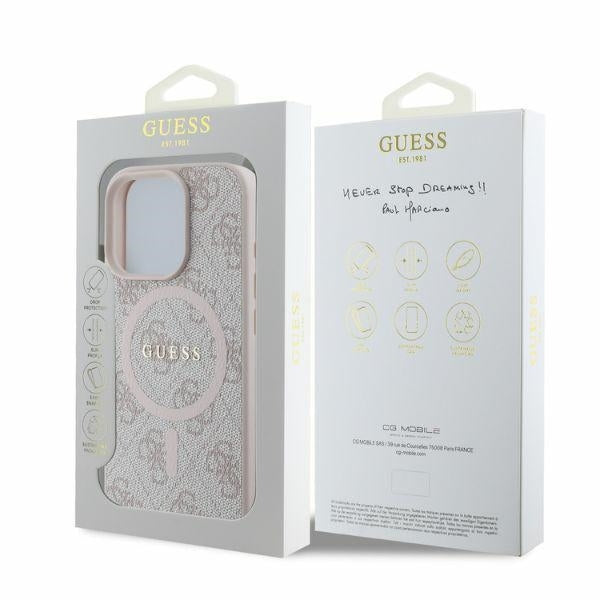 Capa MagSafe para Apple iPhone 16 Pro Max, Guess, 4G Ring Classic Logo, Rosa