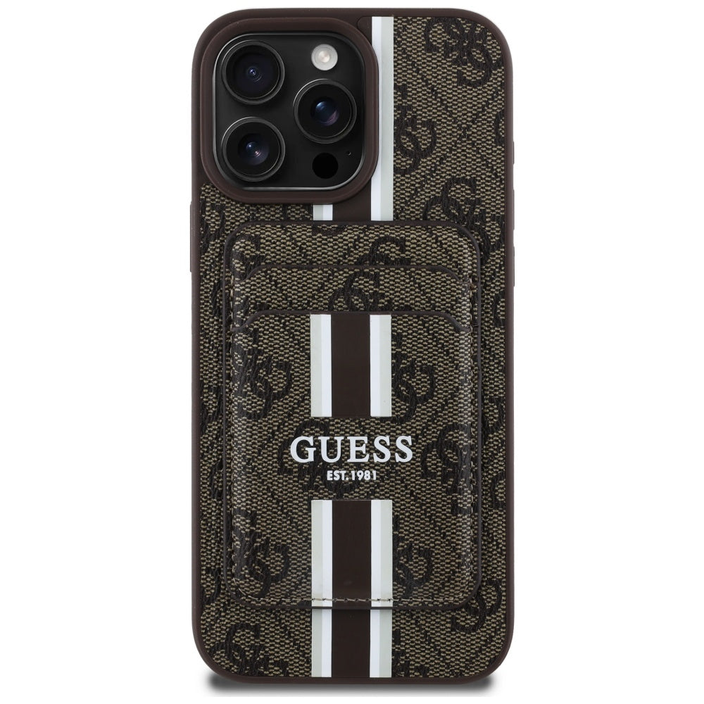 Capa MagSafe para Apple iPhone 16 Pro Max, Guess, Cardslot 4G Stripes, Marrom