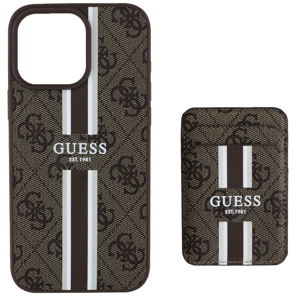 Capa MagSafe para Apple iPhone 16 Pro Max, Guess, Cardslot 4G Stripes, Marrom