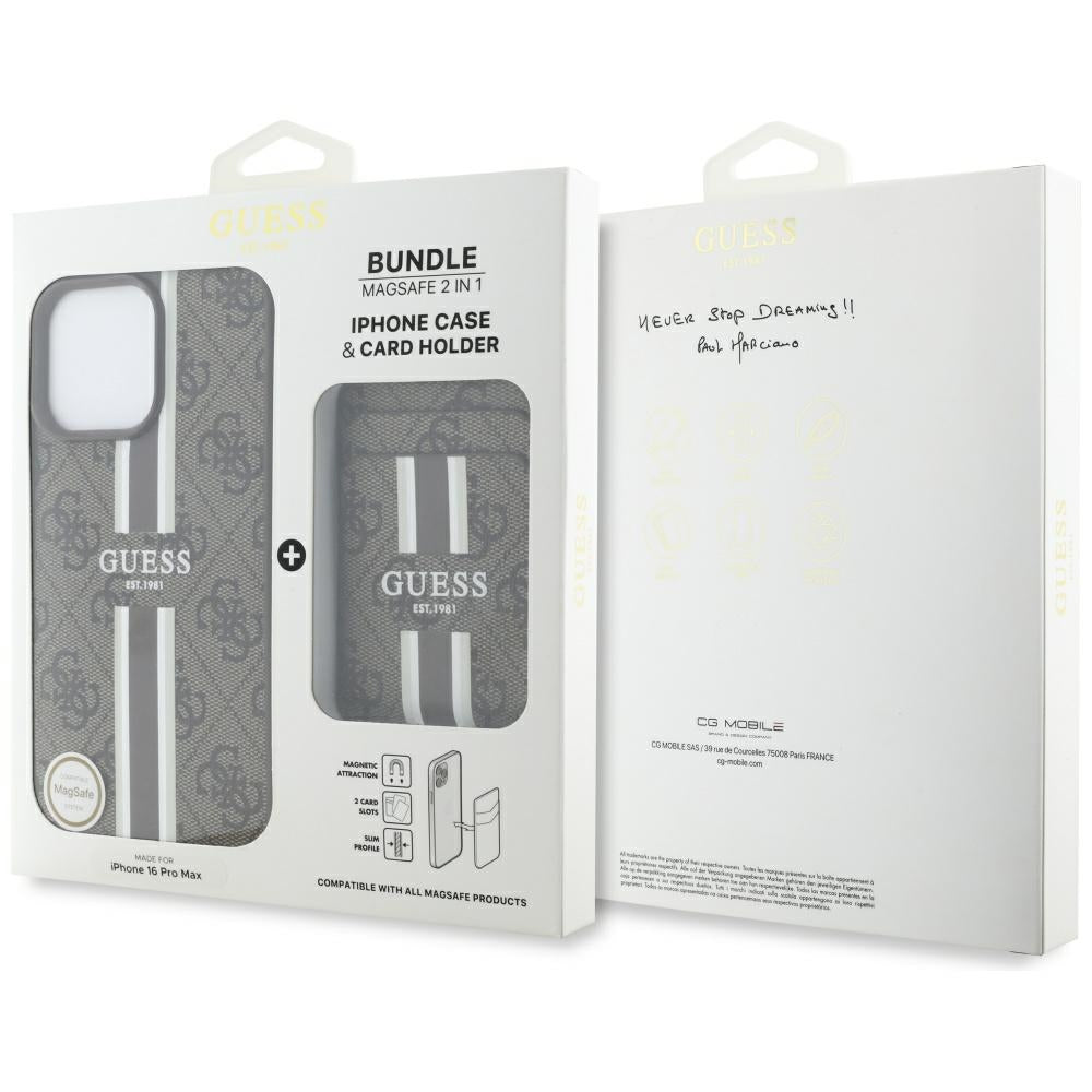 Capa MagSafe para Apple iPhone 16 Pro Max, Guess, Cardslot 4G Stripes, Marrom