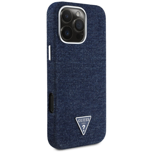 Capa MagSafe para Apple iPhone 16 Pro Max, Guess, Logotipo Triângulo em Denim, Azul