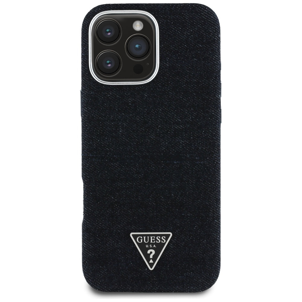 Capa MagSafe para Apple iPhone 16 Pro Max, Guess, Denim Triangle Logo, Preta