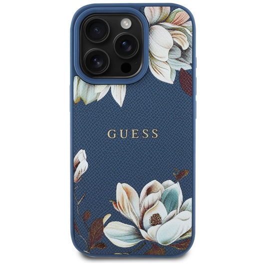 Capa MagSafe para Apple iPhone 16 Pro Max, Guess, Grained Flowers, Azul