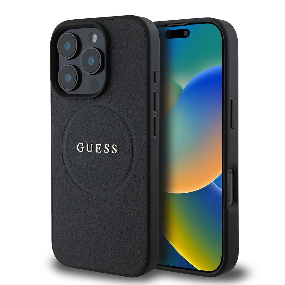 Capa MagSafe para Apple iPhone 16 Pro Max, Guess, Grained Gold Ring, Preta